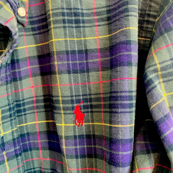 Men’s Ralph Lauren button down, Navy, Green multi color shirt;Custom fit, Large - Picture 2 of 4